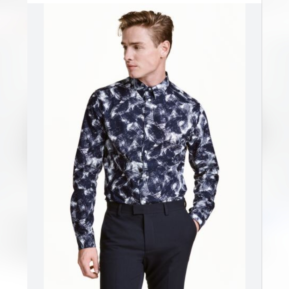 H&M Men's Casual Premium Cotton Slim Fit Shirt